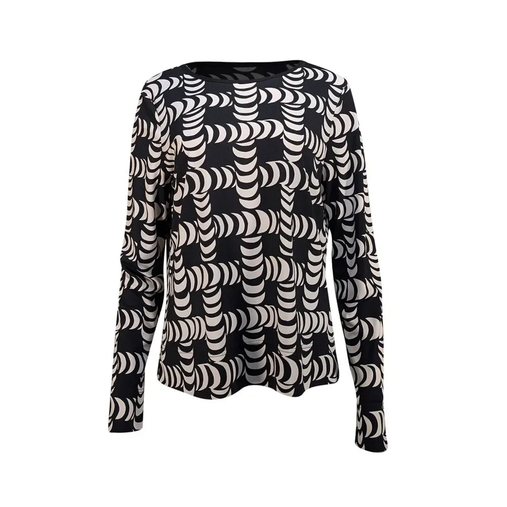 Tory Burch - Black & White Geometric Print Long Sleeve Top Sz M
